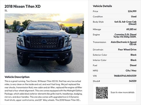 Used 2018 Nissan Titan XD SV image 2