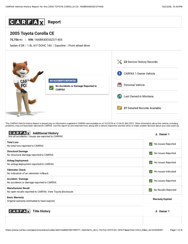 Used 2005 Toyota Corolla UNAVAIL FWD image 2