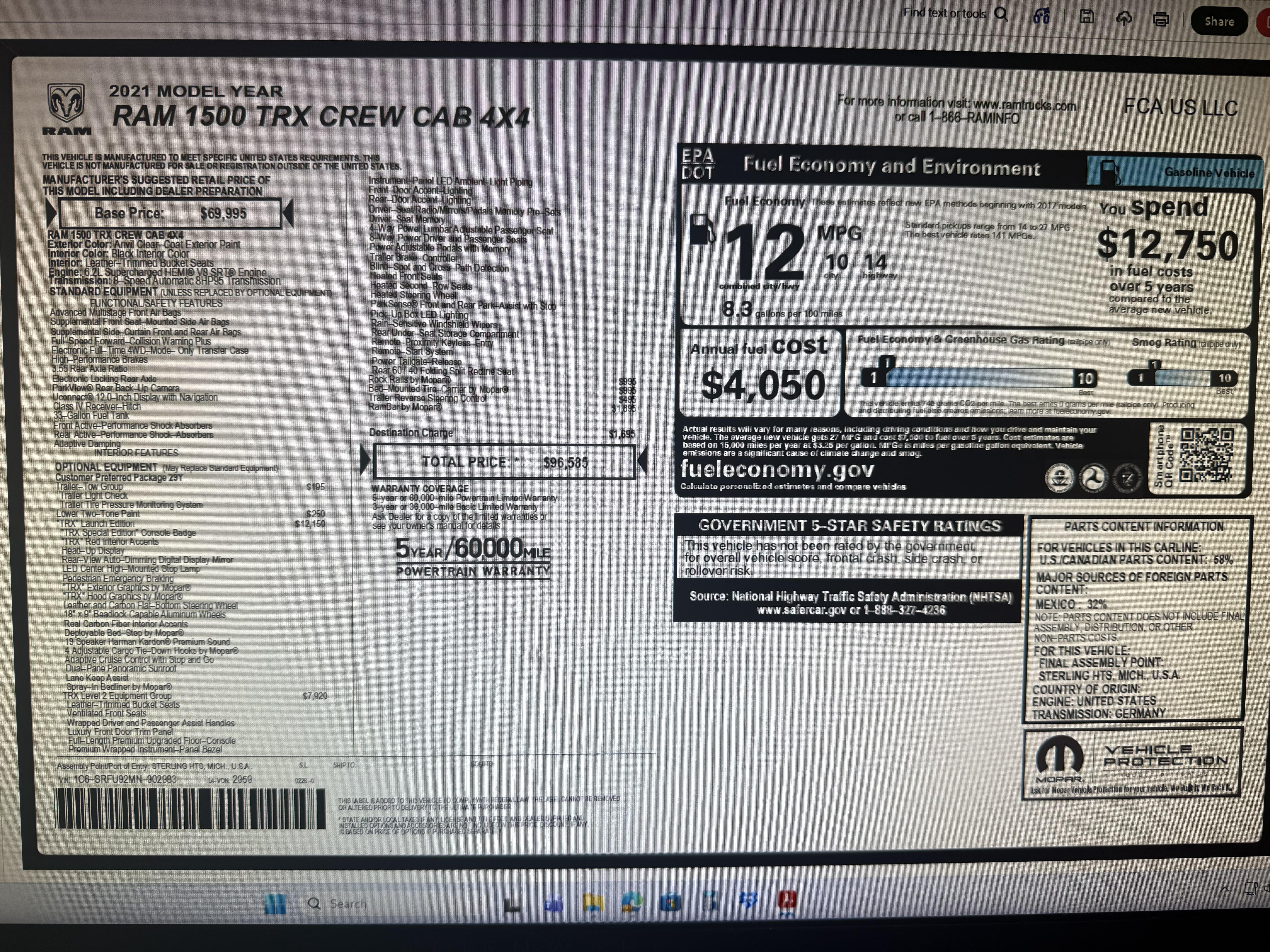Used 2021 RAM 1500 4x4 Crew Cab TRX image 40