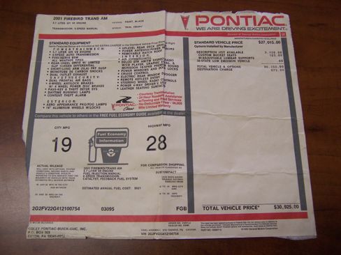 Used 2001 Pontiac Firebird Trans AM w/ WS6 Package RWD image 17