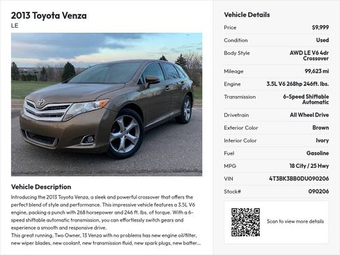 Used 2013 Toyota Venza LE image 3