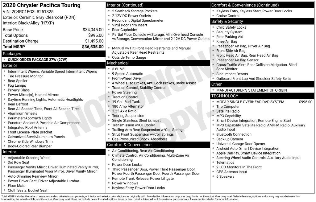 Used 2020 Chrysler Pacifica Touring FWD image 3