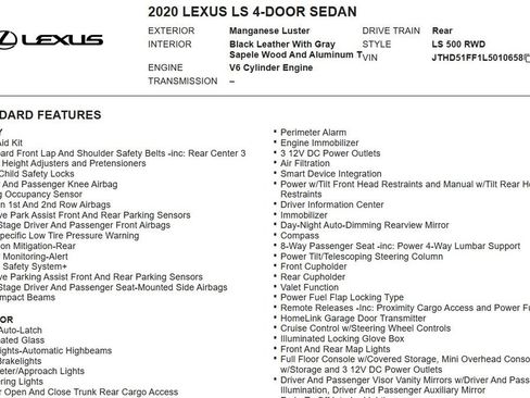 Used 2020 Lexus LS 500 w/ Accessory Package (Z2) RWD image 20