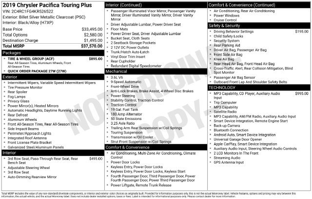 Used 2019 Chrysler Pacifica Touring Plus w/ Tire & Wheel Group FWD image 34