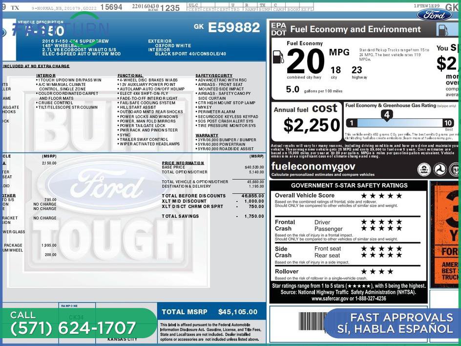 Used 2016 Ford F150 XLT w/ Equipment Group 301A Mid AWD/4WD image 2