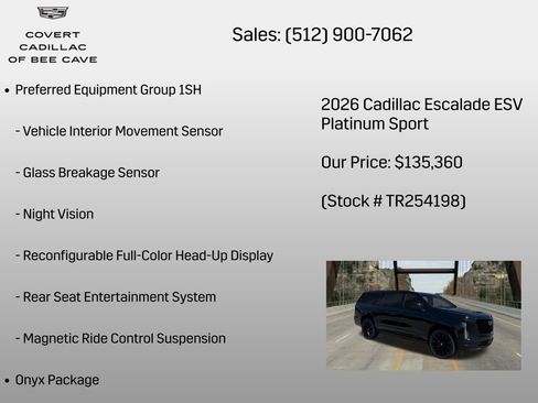New 2026 Cadillac Escalade ESV Platinum Sport w/ LPO, ONYX Package AWD/4WD image 24