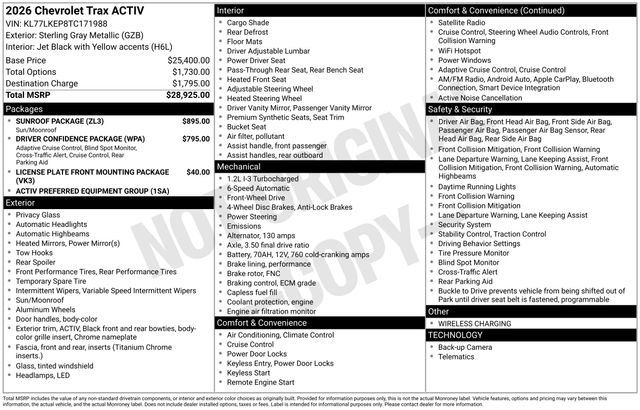 New 2026 Chevrolet Trax ACTIV w/ Sunroof Package FWD image 15