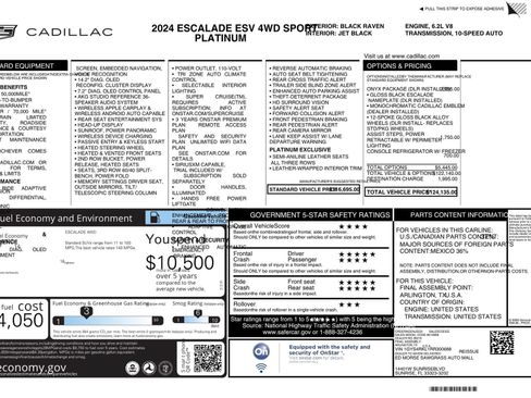 Used 2024 Cadillac Escalade ESV Sport Platinum w/ LPO, ONYX Package AWD/4WD image 84