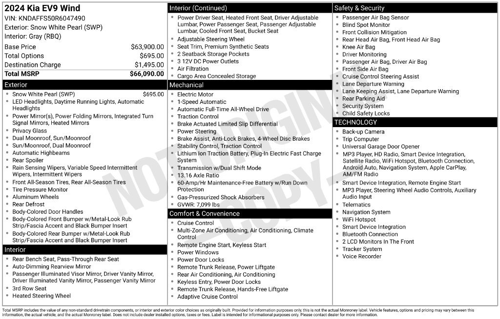 Certified 2024 Kia EV9 Wind AWD/4WD image 10