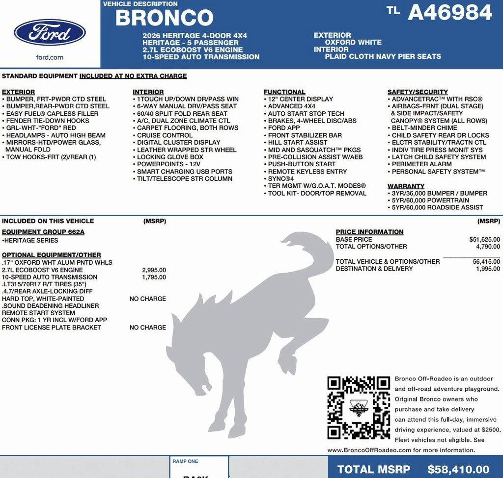 New 2026 Ford Bronco Heritage Edition AWD/4WD image 2