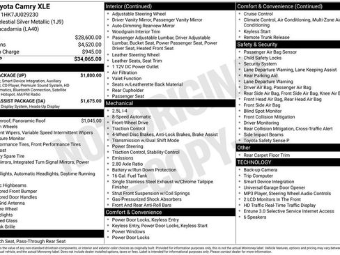 Used 2018 Toyota Camry XLE w/ Audio Package FWD image 8