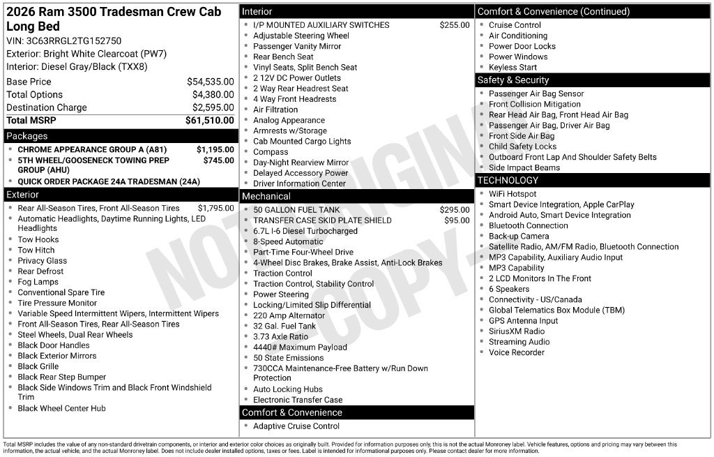 Used 2026 RAM 3500 Tradesman w/ Chrome Appearance Group A AWD/4WD image 8