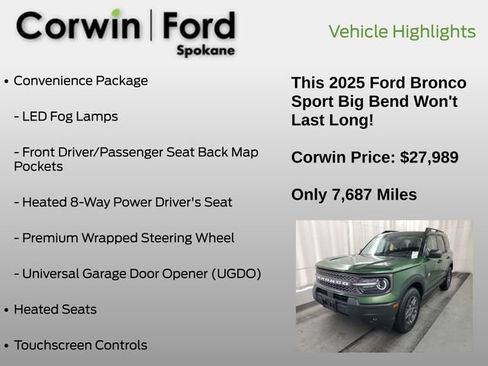 Used 2025 Ford Bronco Sport Big Bend w/ Convenience Package AWD/4WD image 6