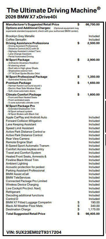 Used 2026 BMW X7 xDrive40i w/ M Sport Package AWD/4WD image 2