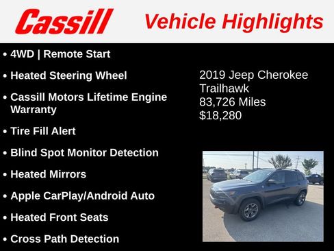 Used 2019 Jeep Cherokee Trailhawk w/ Cold Weather Group AWD/4WD image 3