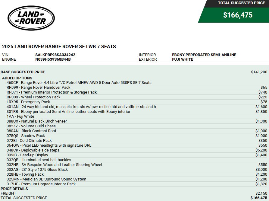 Used 2025 Land Rover Range Rover Long Wheelbase SE AWD/4WD image 3
