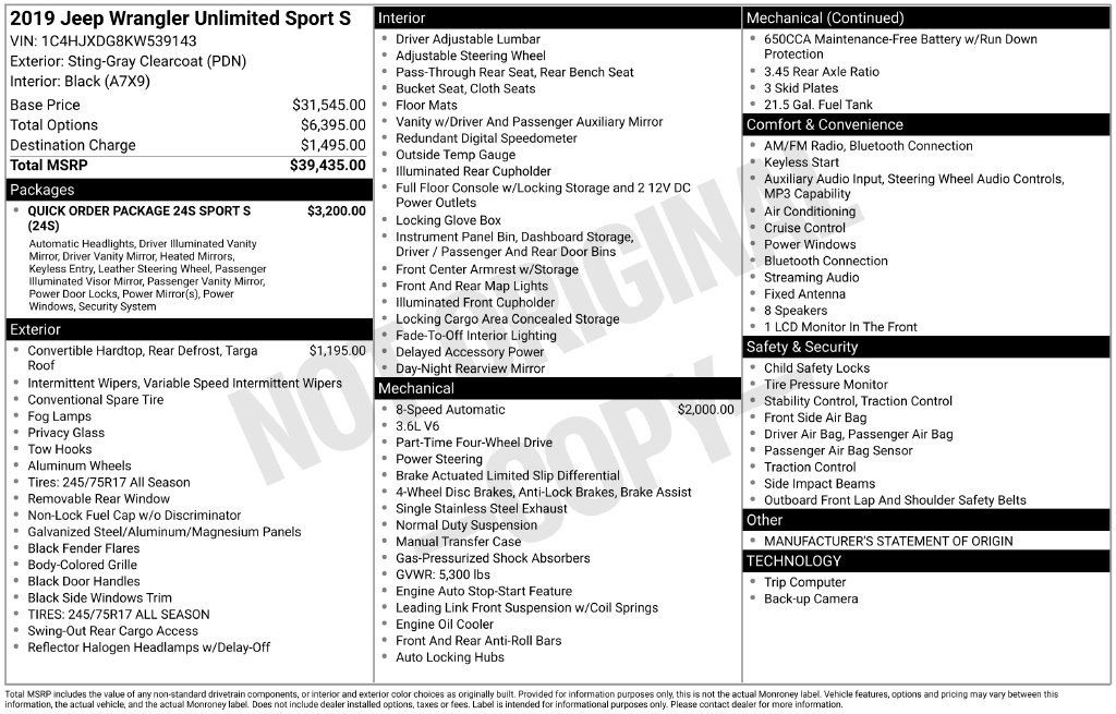 Used 2019 Jeep Wrangler Unlimited Sport S AWD/4WD image 2