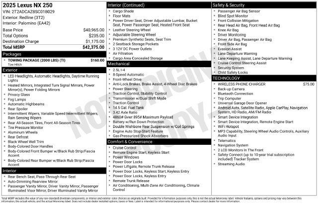 Used 2025 Lexus NX 250 FWD w/ Towing Package (2000 Lbs) image 4