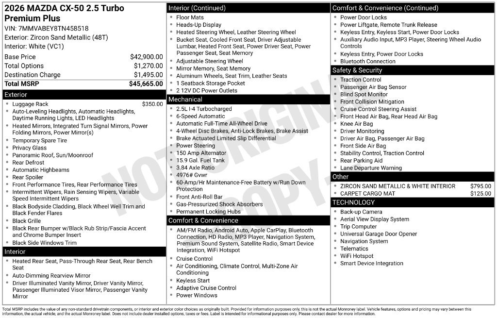 Certified 2026 MAZDA CX-50 2.5 Turbo w/ Premium Plus Pkg AWD/4WD image 30