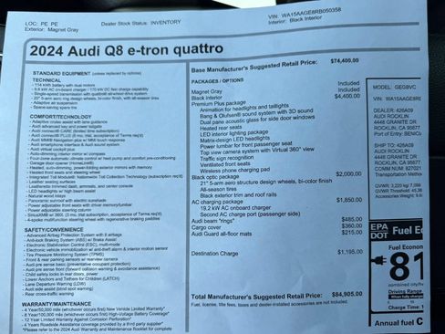 Used 2024 Audi Q8 e-tron Premium Plus w/ Premium Plus Package AWD/4WD image 4