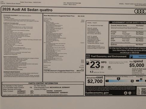 New 2026 Audi A6 Prestige AWD/4WD image 40