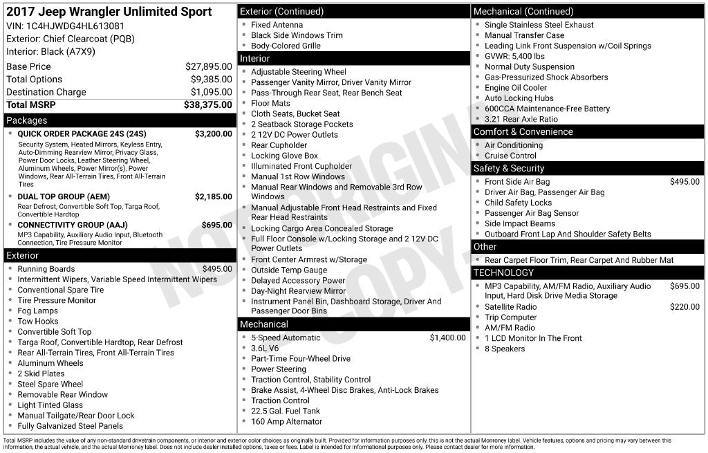 Used 2017 Jeep Wrangler Unlimited Sport w/ Quick Order Package 24S AWD/4WD image 24