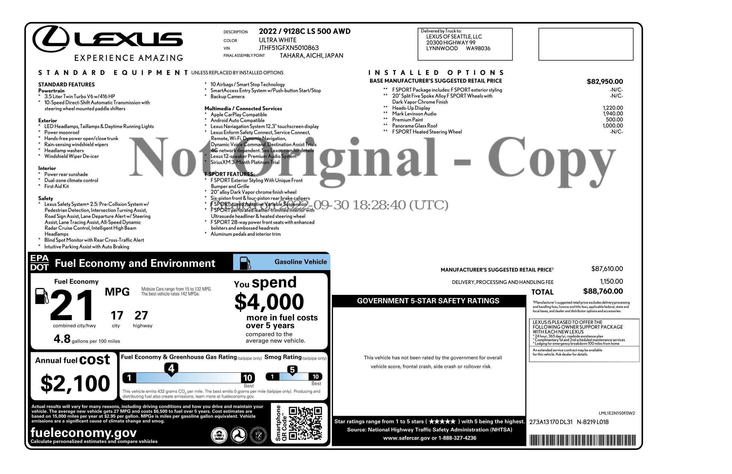 Used 2022 Lexus LS 500 F Sport AWD/4WD image 2