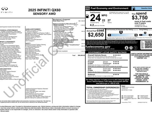 Used 2025 INFINITI QX60 Sensory w/ Vision Package AWD/4WD image 56