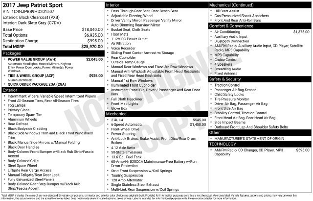 Used 2017 Jeep Patriot Sport w/ Power Value Group FWD image 33