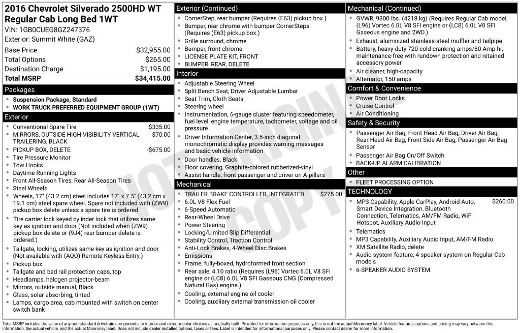 Used 2016 Chevrolet Silverado 2500 W/T RWD image 16