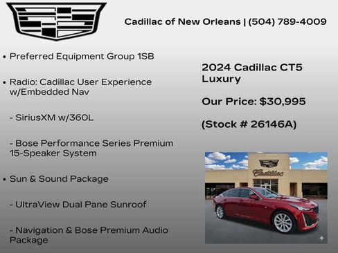 Used 2024 Cadillac CT5 Luxury w/ Sun And Sound Package RWD image 7