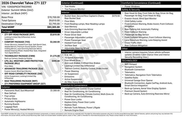 New 2026 Chevrolet Tahoe Z71 w/ Z71 Off-Road Package AWD/4WD image 5