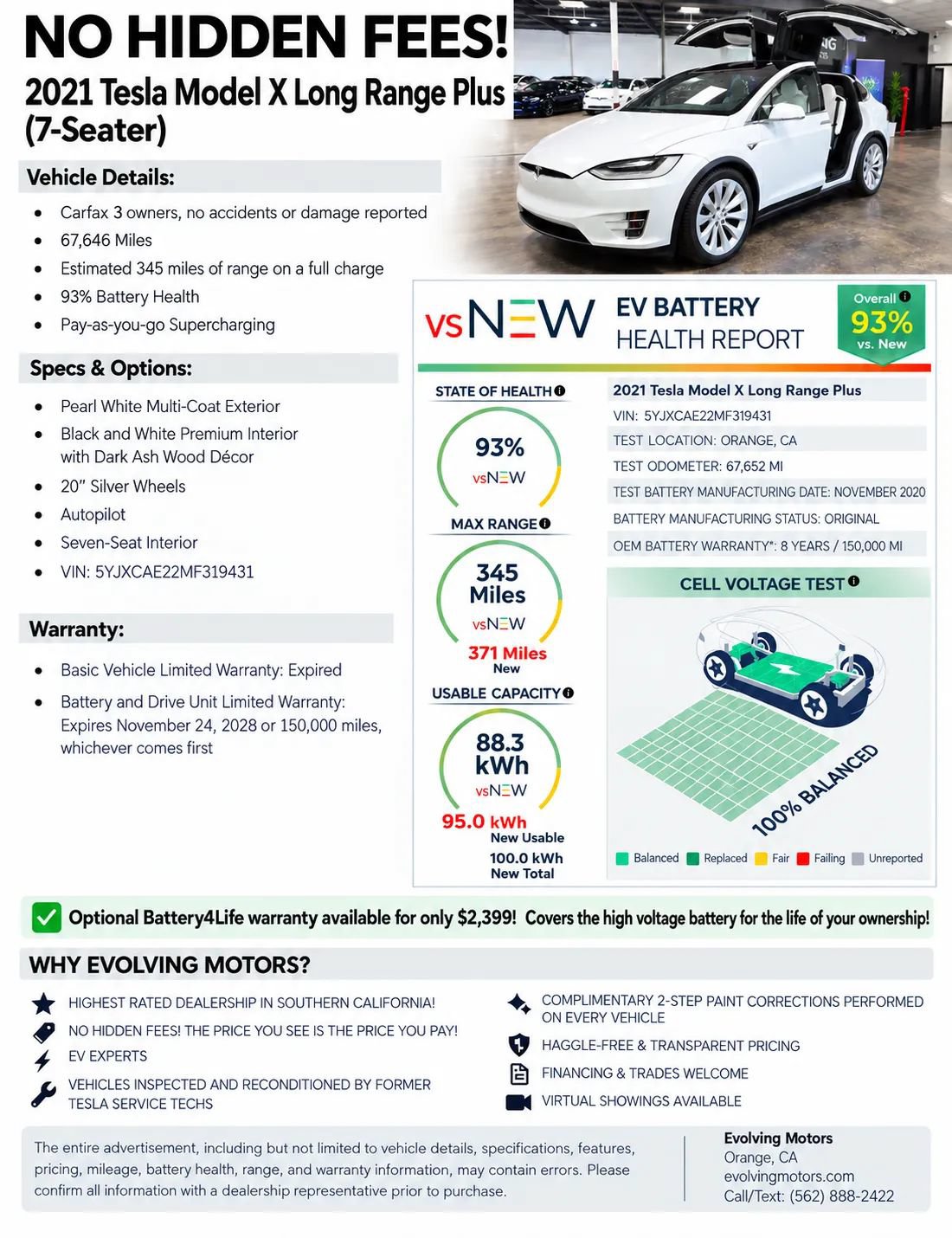 Used 2021 Tesla Model X Long Range AWD/4WD image 2