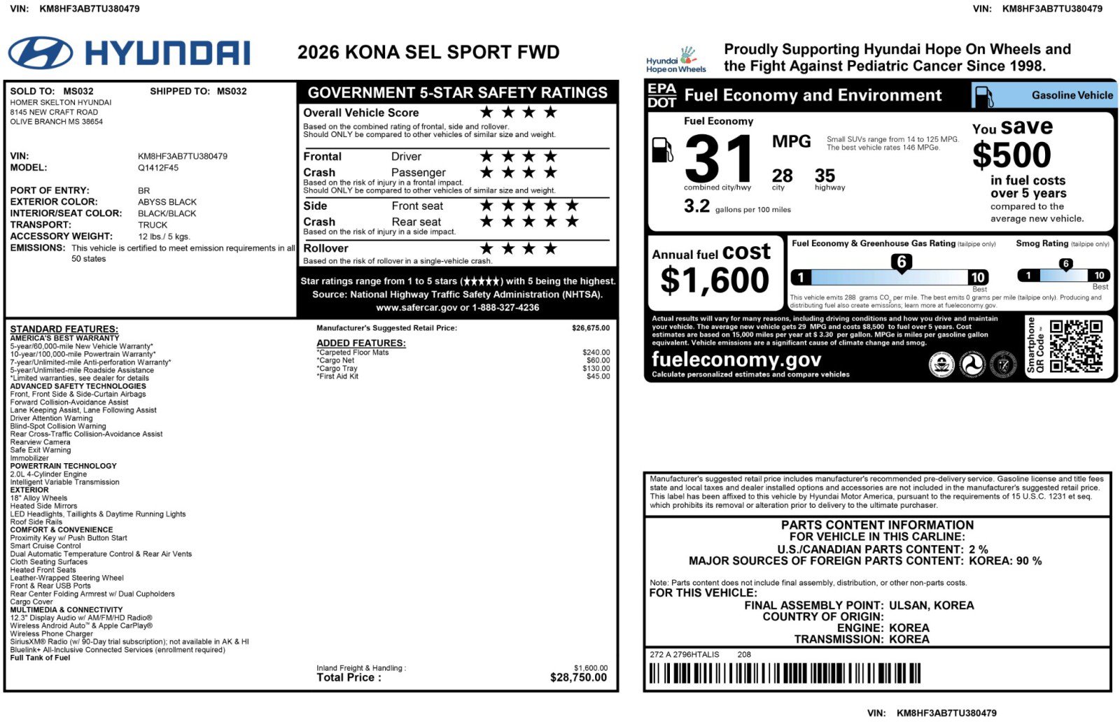 Used 2026 Hyundai Kona SEL Sport FWD image 51