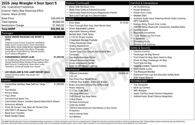 New 2026 Jeep Wrangler Unlimited Sport AWD/4WD image 6