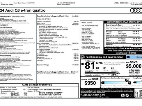 Used 2024 Audi Q8 e-tron Premium Plus w/ Premium Plus Package AWD/4WD image 4