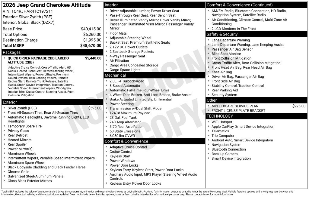 New 2026 Jeep Grand Cherokee Altitude AWD/4WD image 6