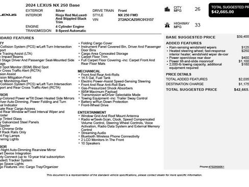 Used 2024 Lexus NX 250 FWD w/ Cold Area Package image 3