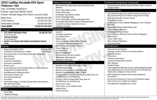Used 2025 Cadillac Escalade ESV Sport Platinum w/ LPO, ONYX Package AWD/4WD image 20