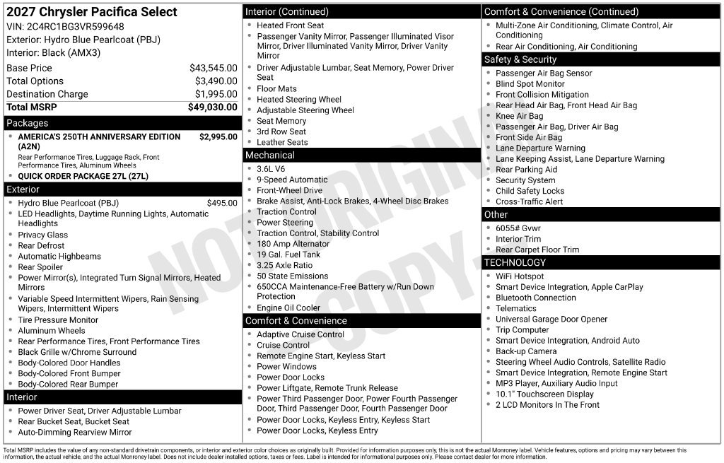 New 2027 Chrysler Pacifica Select FWD image 3