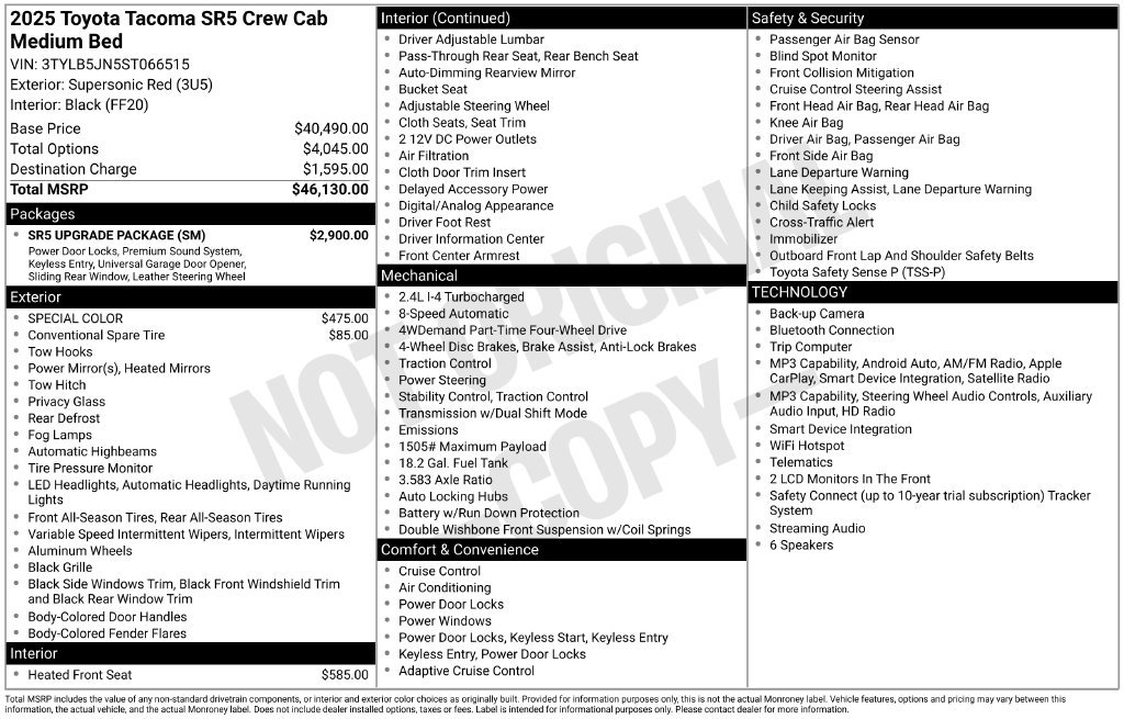 Used 2025 Toyota Tacoma SR5 w/ SR5 Upgrade Package AWD/4WD image 2