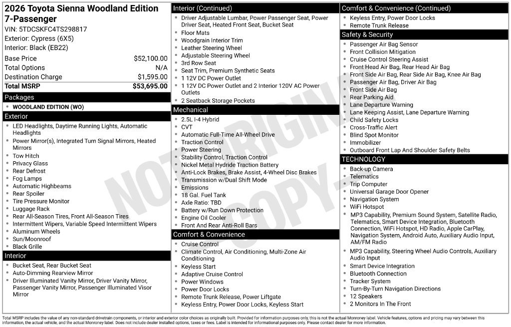 New 2026 Toyota Sienna XLE Woodland Edition AWD/4WD image 7