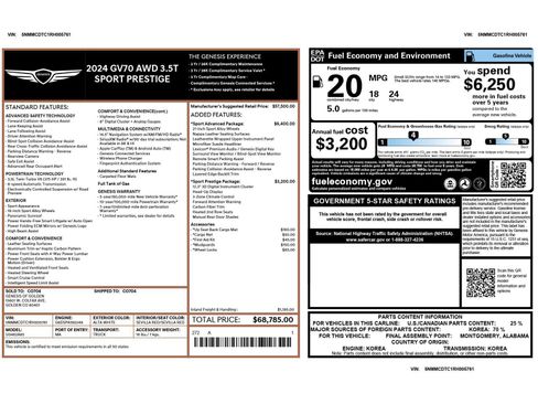 Used 2024 Genesis GV70 3.5T Sport w/ Sport Prestige Package image 6