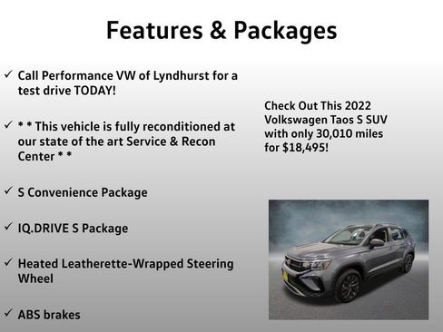 Used 2022 Volkswagen Taos S w/ IQ Drive S Package AWD/4WD image 4