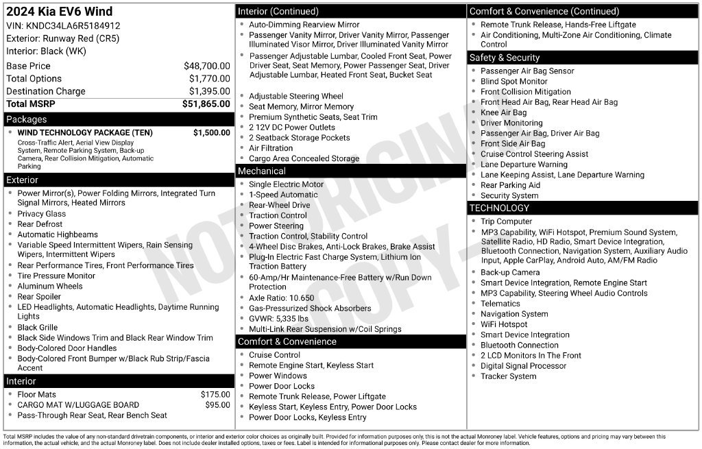 Used 2024 Kia EV6 Wind w/ Wind Technology Package RWD image 18