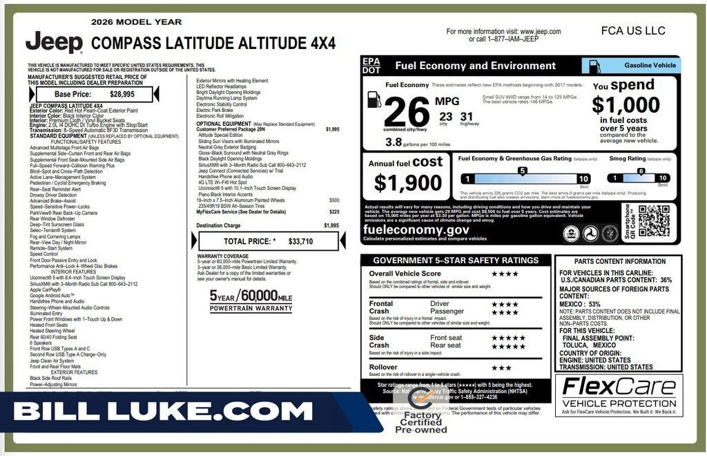 Certified 2026 Jeep Compass Latitude AWD/4WD image 1