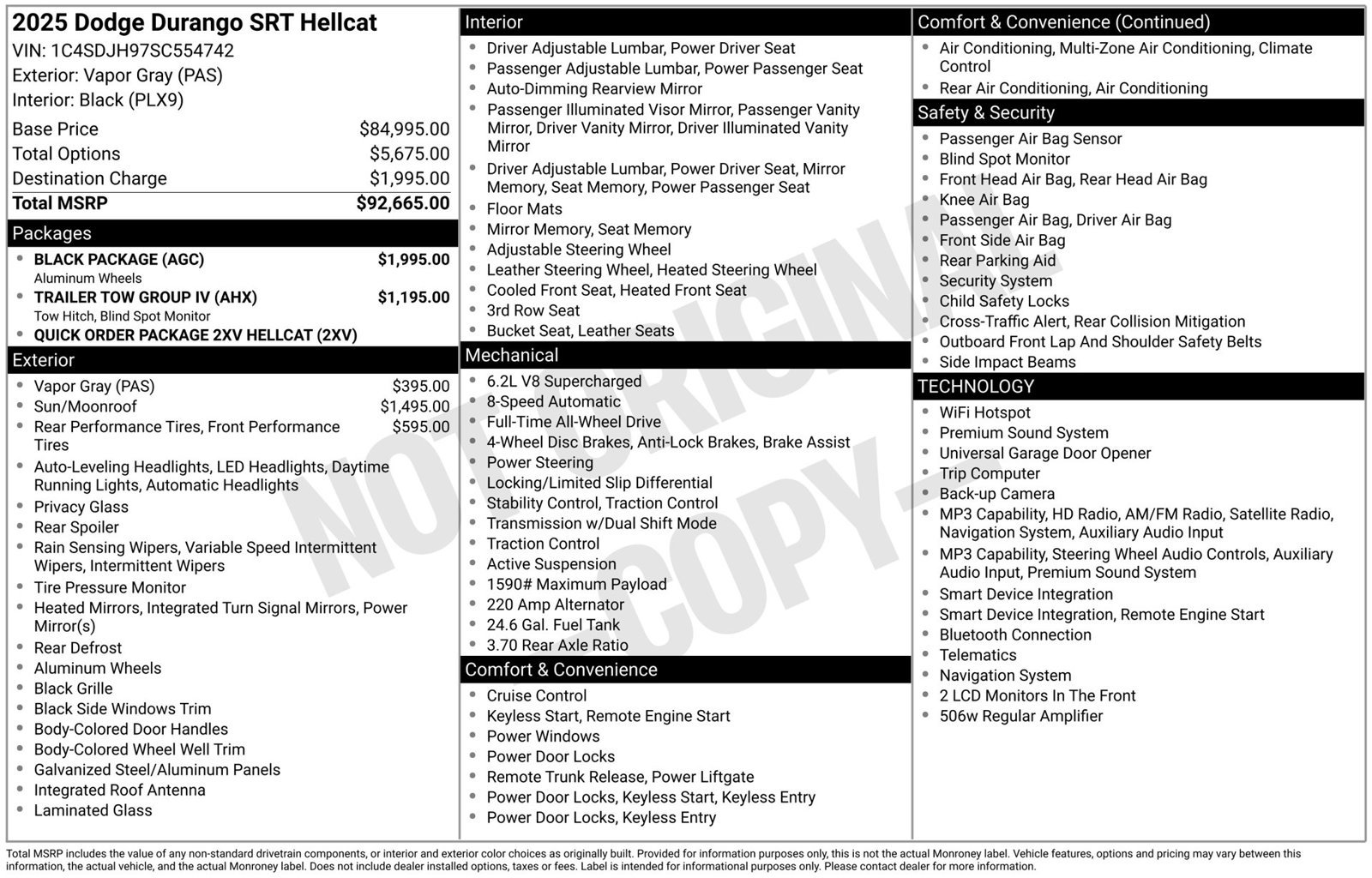 Used 2025 Dodge Durango SRT Hellcat w/ Black Package AWD/4WD image 4