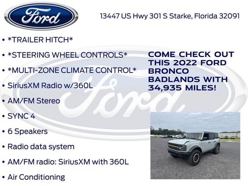 Certified 2022 Ford Bronco Badlands w/ Sasquatch Package AWD/4WD image 17