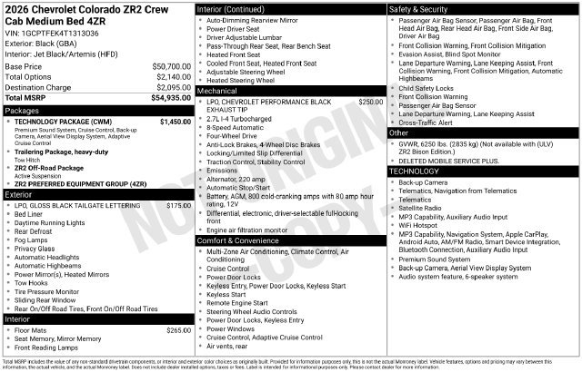 New 2026 Chevrolet Colorado ZR2 w/ Technology Package AWD/4WD image 4