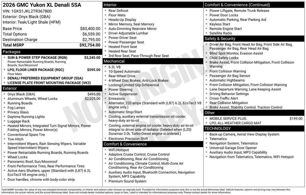 New 2026 GMC Yukon XL Denali w/ Sun & Power Step Package RWD image 17